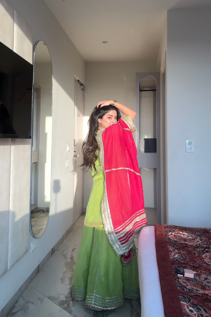 Parrot Color Palazzo Suit – Luxury Thread & Sequins Embroidery