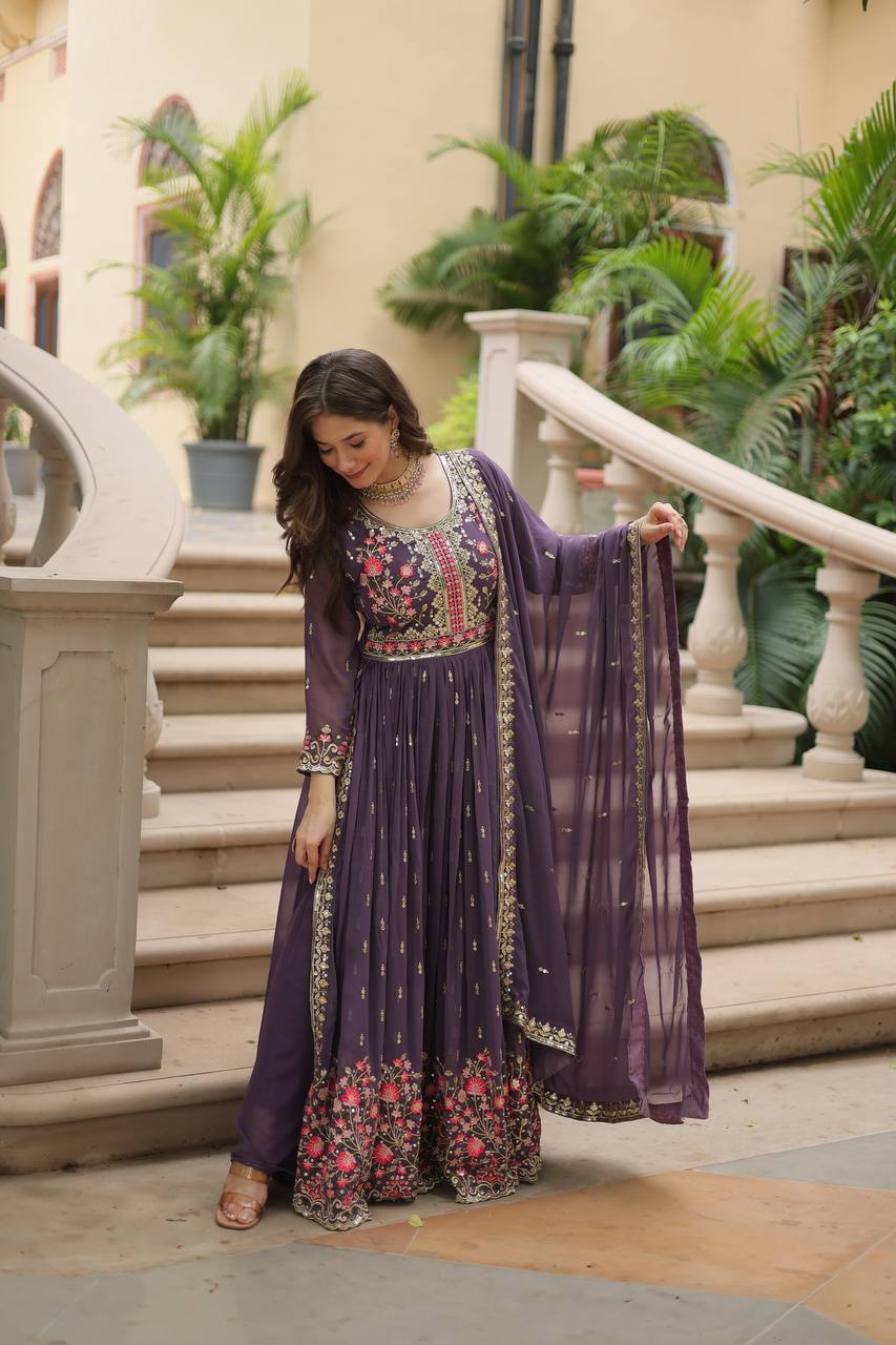 Breathtaking Faux Georgette Rich Sequins Embroidered Top Sharara Suit - INDIAN ELEGANCE