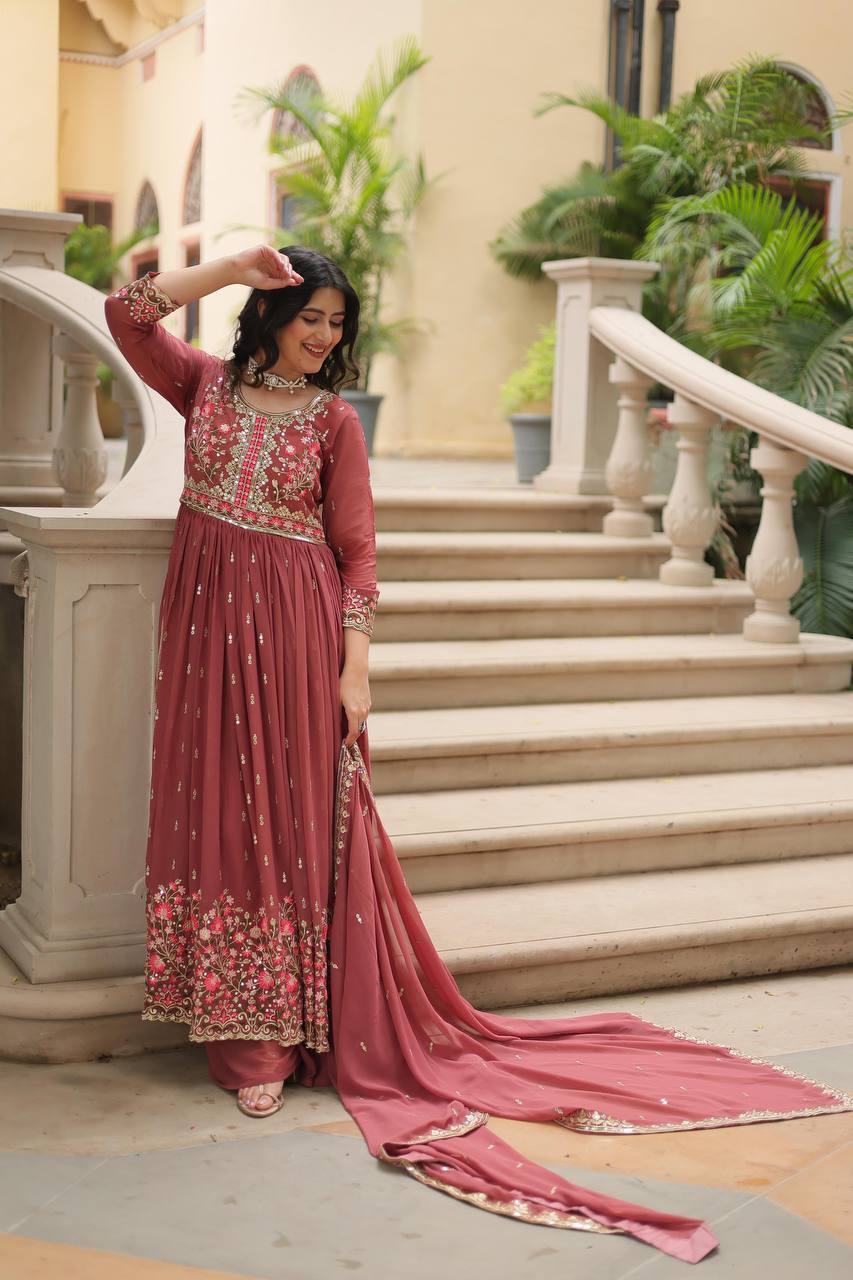 Breathtaking Faux Georgette Rich Sequins Embroidered Top Sharara Suit - INDIAN ELEGANCE