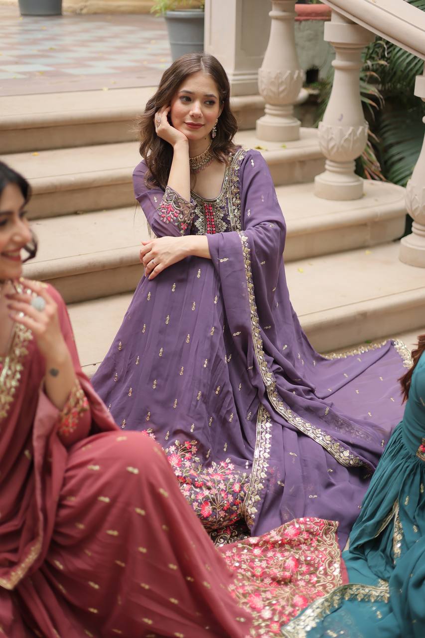 Breathtaking Faux Georgette Rich Sequins Embroidered Top Sharara Suit - INDIAN ELEGANCE