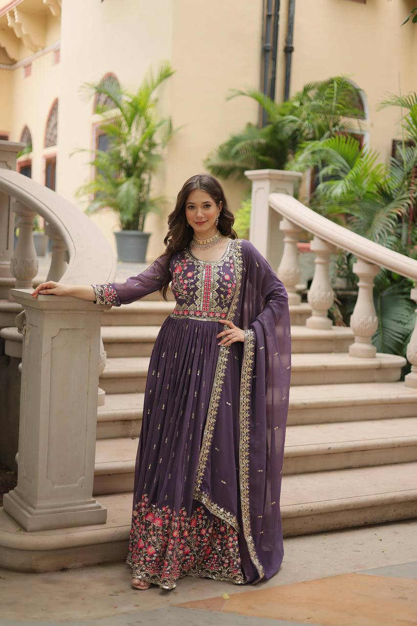 Breathtaking Faux Georgette Rich Sequins Embroidered Top Sharara Suit - INDIAN ELEGANCE