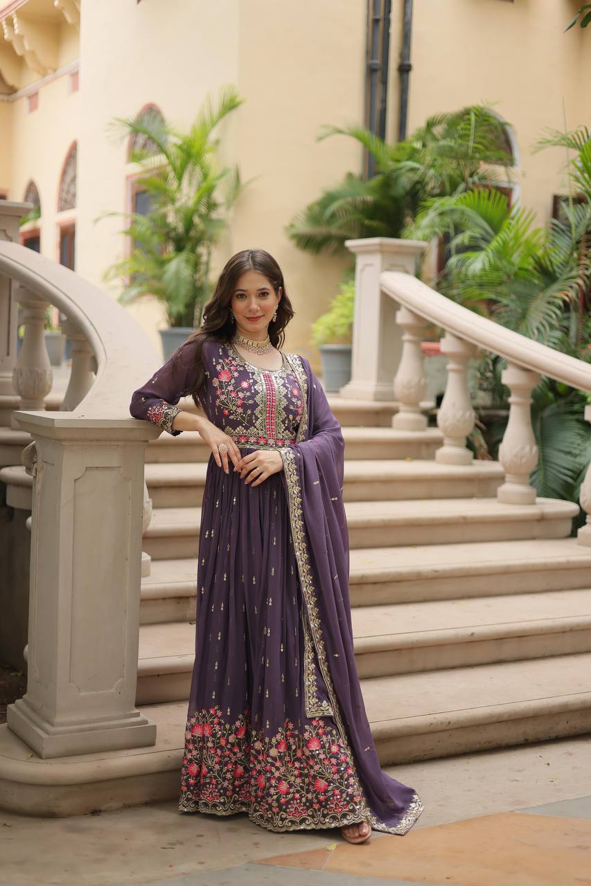 Breathtaking Faux Georgette Rich Sequins Embroidered Top Sharara Suit - INDIAN ELEGANCE