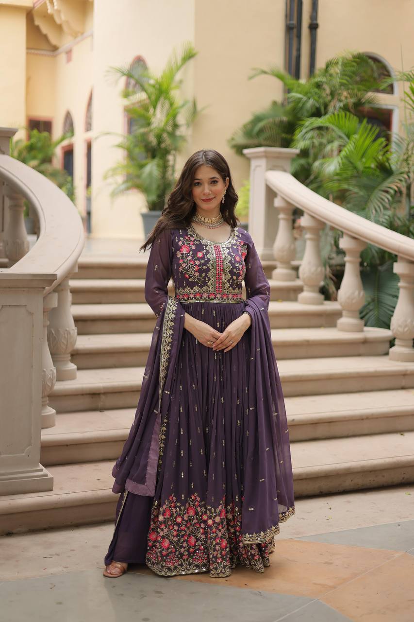 Breathtaking Faux Georgette Rich Sequins Embroidered Top Sharara Suit - INDIAN ELEGANCE