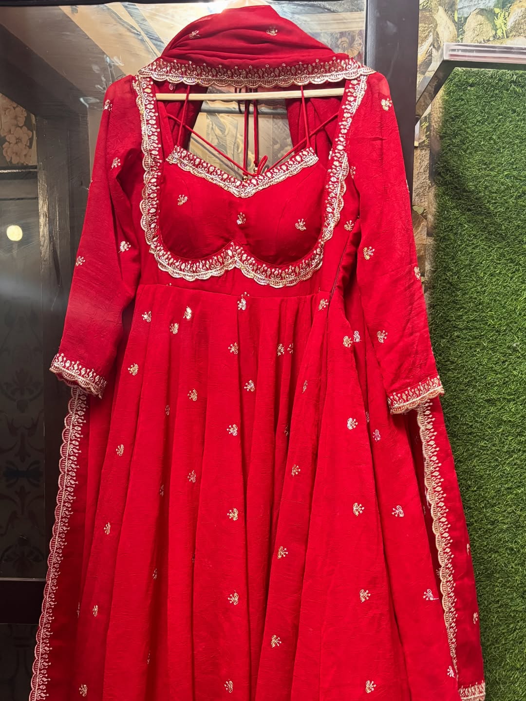 Red Chilli Slit Anarkali Premium Suit Set
