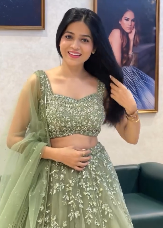 Soft Net Pista Green Color Lehenga Choli Set